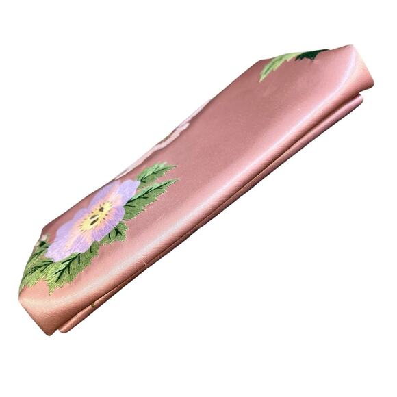 Women's Dolce Vita Pink Satin Embroidered Floral Flap Clutch Wedding Cocktail - Picture 11 of 12